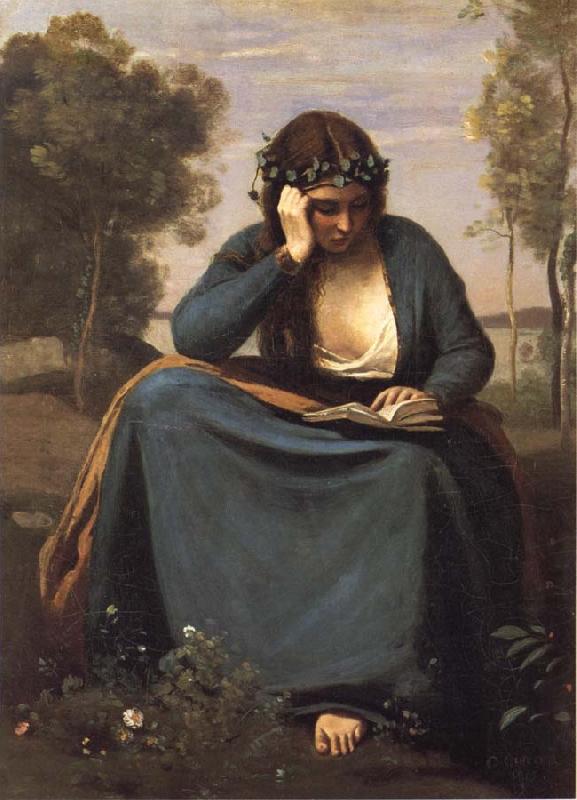 Corot Camille Reader crowned of flowers or The Muse of virgil oil painting image